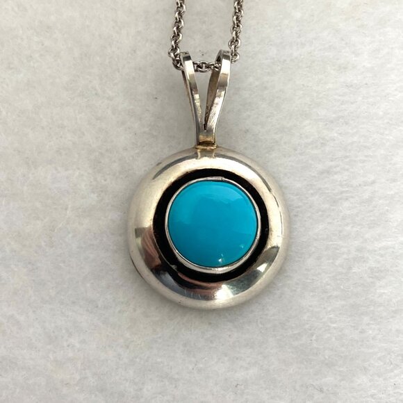 VTG Sterling Silver 925 ML Perry Navajo Southwest Turquoise Pendant Necklace 18" - Picture 6 of 16